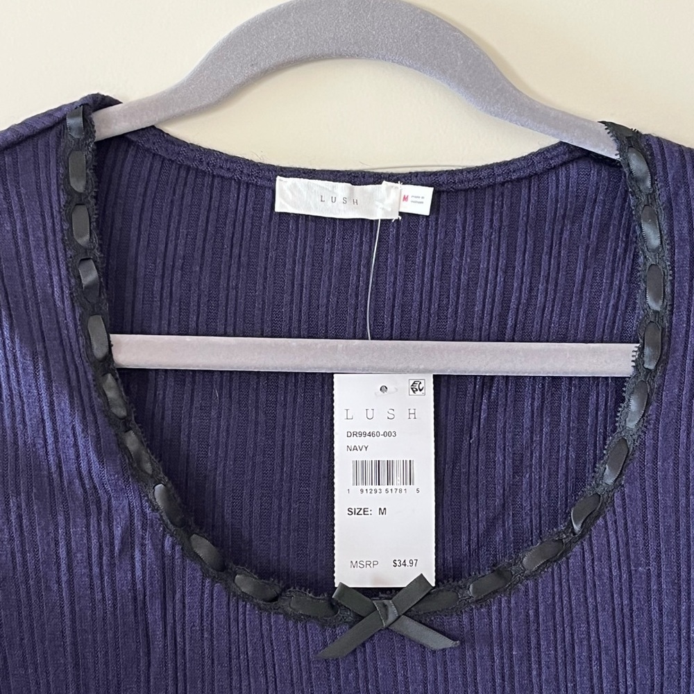 NWT Lush Brand Navy Stretchy Bodycon Dress Women’s size medium - Picture 9 of 15